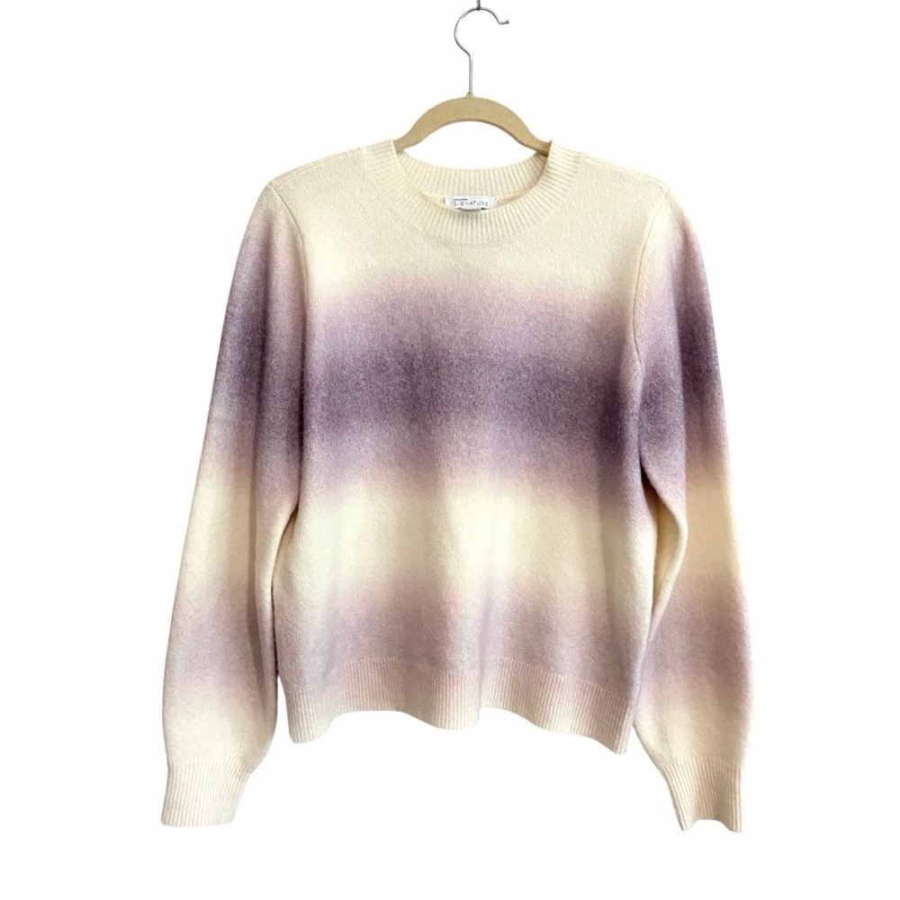 Nordstrom Wool Cashmere Blend Sweater Purple Cream Ombré Size Medium